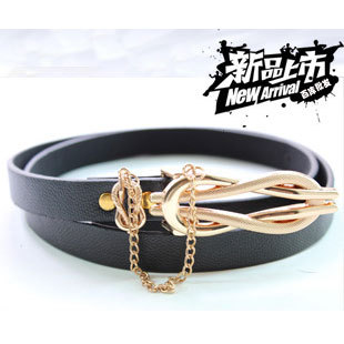 Retail, Free Shipping, Women's Fashion Bowknot Thin Leather Belt Waistband with chain 1016