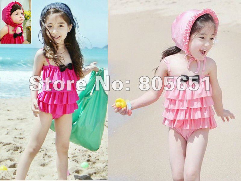 Retail-Freeshipping-Girls Fairy Hot Pink Swimwear Tankini Beachwear Tankini  Bikini Swimsuit Tutu Dress 1-6Y Bathing 2 Color