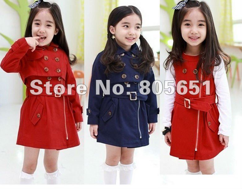 Retail Girl Trench Coat Wind Jacket 1-7Y Baby Dress Kids Clothes Outwear 2-PCS Outfit Spring Autumn 2 Color