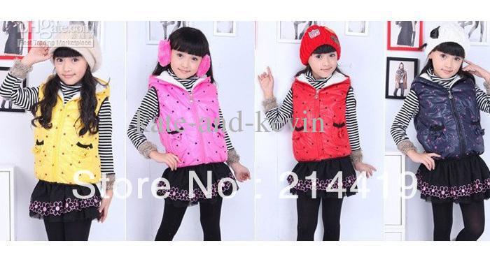 retail Girls Winter cotton padded Vest jacket warm clothing snowswear kids coats baby clothing