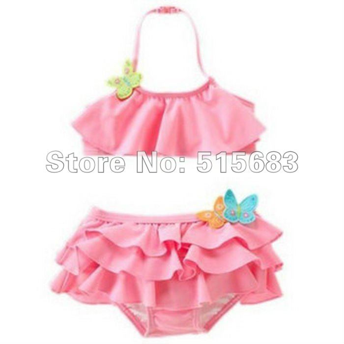 Retail-Hot-Freeshipping-Girls Pinks 3 Pcs Selt Butterfly Swimwear Tankini Bather Beach Bikini Swimsuit Dress SZ1-7Y Choose