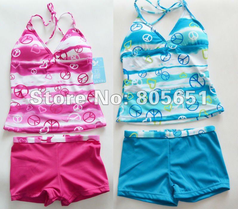Retail-Hot sale-Freeshipping-2 Color Girls  Swimwear Tankini Beachwear  Bikini Swimsuit Tutu Dress 6-16Y Bathing