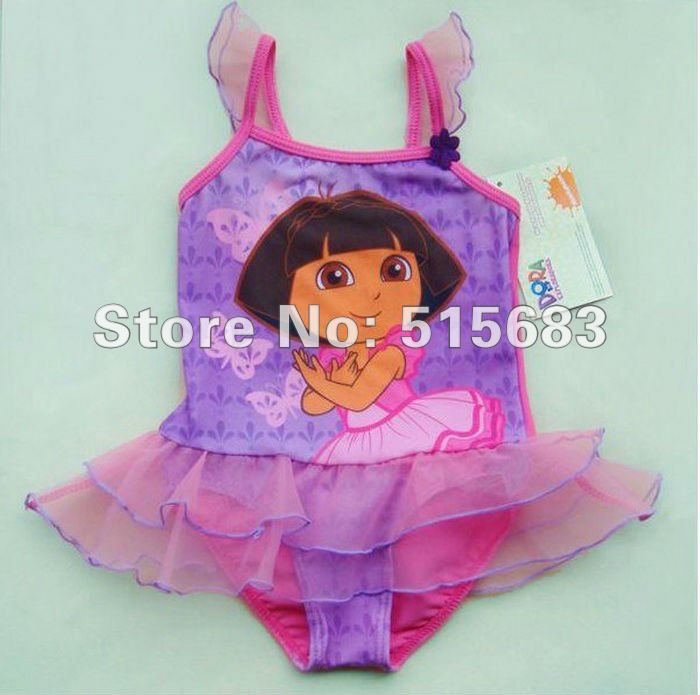 Retail-Hot sale-Freeshipping-Girls Fairy Dora Swimwear Tankini Beachwear Tankini Bikini Swimsuit Tutu Dress 2-8Y Bathing New