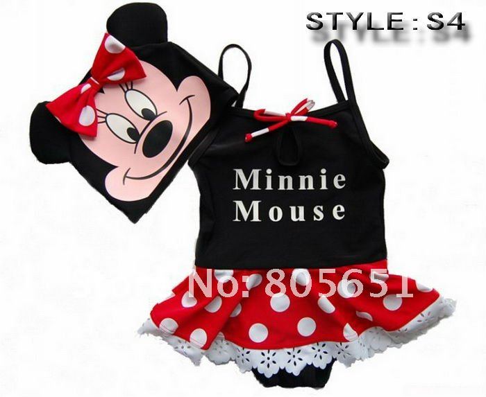 Retail-Hot sale-Freeshipping-Girls Minnie Cartoon Swimwear Tankini Bather Beach Bikini Swimsuit Tutu Dress SZ3-8Y Choose