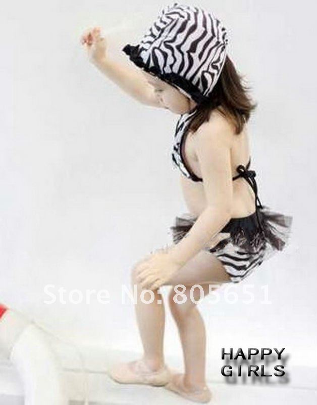 Retail-Hot sale-Freeshipping-Girls Zebra Swimwear Tankini Beachwear Tankini  Bikini Swimsuit Tutu Dress SZ2-7Y Bathing Costume