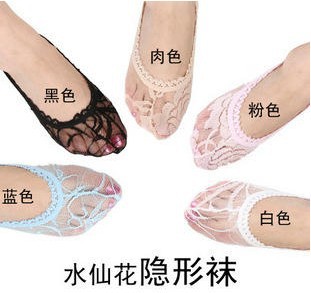 Retail Ladies Fashion Cotton Lace Invisible Silk Socks / Boat Sock