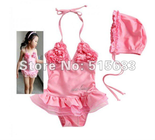 Retail Pink Freeshipping-Girls Pink Swimwear Tankini Beachwear Tankini Bikini Swimsuit Toddler SZ2-7Y Bathing Costume
