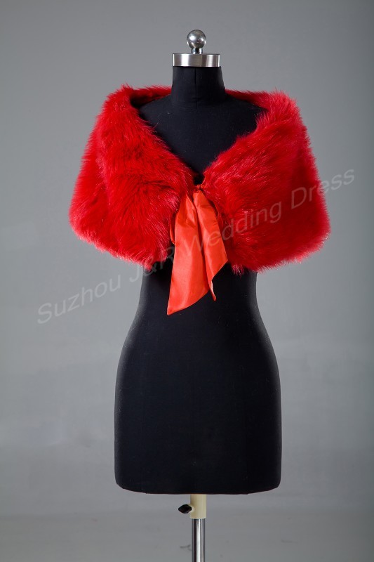 Retail Warm Faux Fur Red Bolero Wedding Wrap Shawl Bridal Jacket Coat Accessories Free Shipping 5733