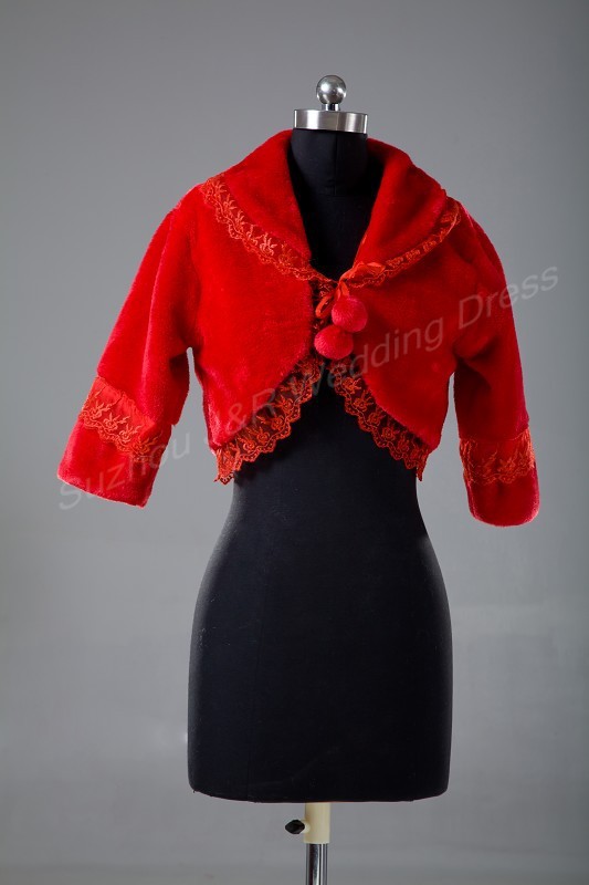 Retail Warm Faux Fur Red Long Sleeve Bolero Wedding Wrap Shawl Bridal Jacket Coat Accessories Free Shipping 5724