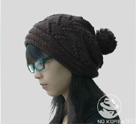 Retail + wholesale Fashion Women  Hand-knitted Plush ball Thicken Wool cap  Hat Black Free Shipping Skullies Beanies