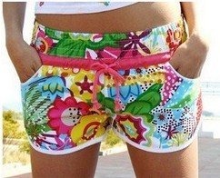 Retail & Wholesale Free shipping Sun flower, red belt . high fashion  beach shorts for women,Hawaii shorts