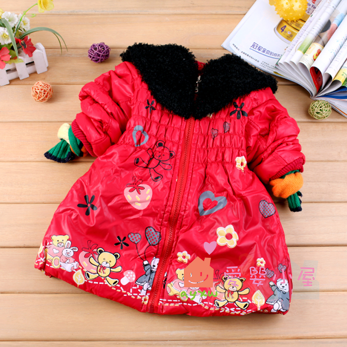 retail winter children's clothing baby baby lengthen cotton-padded jacket girls baby plus velvet wadded jackets