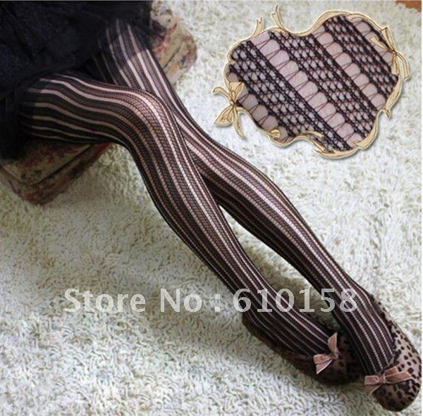 Retro Europe America Stylish Stripe  Fishnet Pantyhose Tights  Leggings Sexy  Stocking 12pcs/Lot With Retail Package