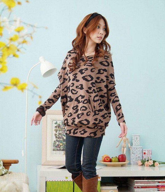 Retro Gracce Women's Batwing Sleeve Tops Shirts Leopard Print Blouse Mini Dress