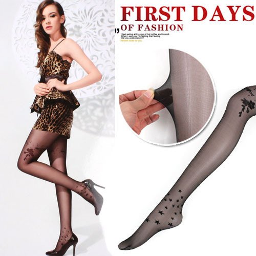 Retro palace style aesthetic ultra-thin stars flower jacquard pantyhose sexy fully transparent wild stockings