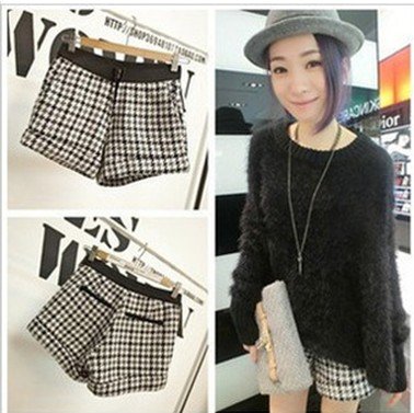 Retro Plaid Women Shorts Spring/Autumn S to L Imitate Pockets Elasticity Waist Hot Pants Zipper Short Fashion Cloth Europe Style