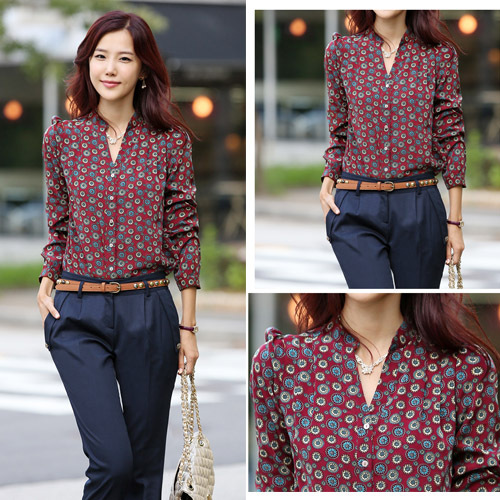 RETRO TOTEM PRINTED SEXY V-NECK SHIRT BLOUSE TOPS 3819