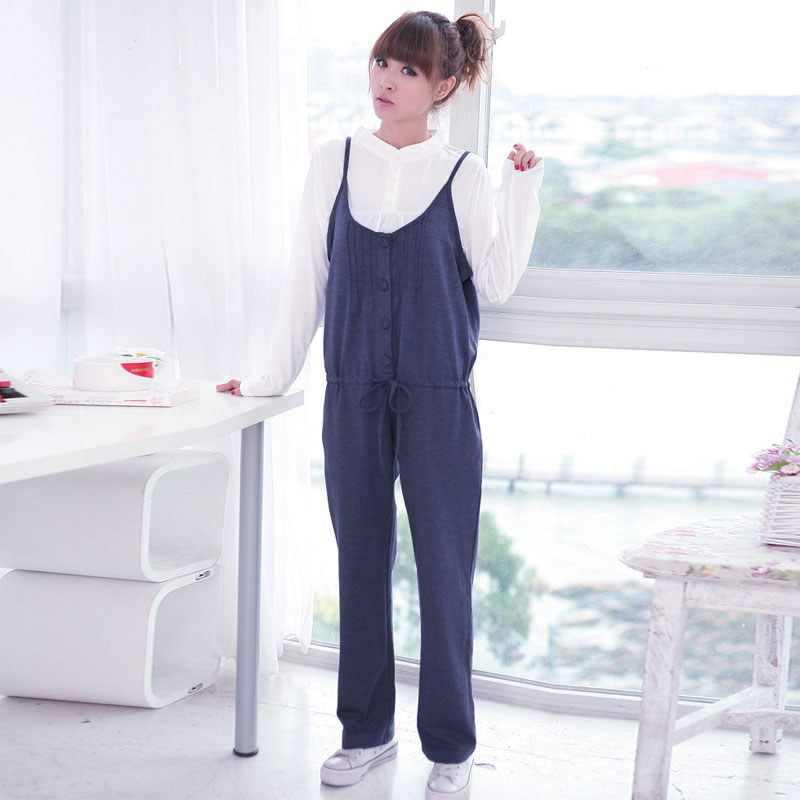 Revitalizing mummy spring and summer maternity bib pants plus size trousers knee-length pants faux denim waist adjustable