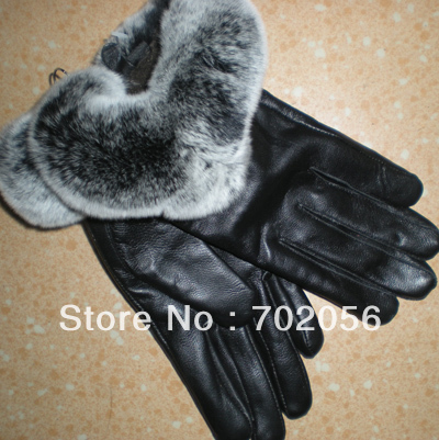 Rex Rabbit Fur leather gloves Real lambskin GLOVES 10pairs/lot HIGH QUALITY #2480