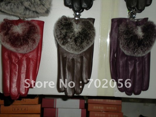 Rex Rabbit Fur Real lambskin leather Gloves skin GLOVES 10pairs/lot #2422