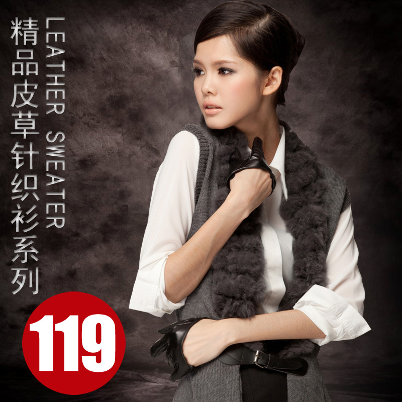 Rex rabbit hair fur decoration 2012 medium-long original design sweater cardigan