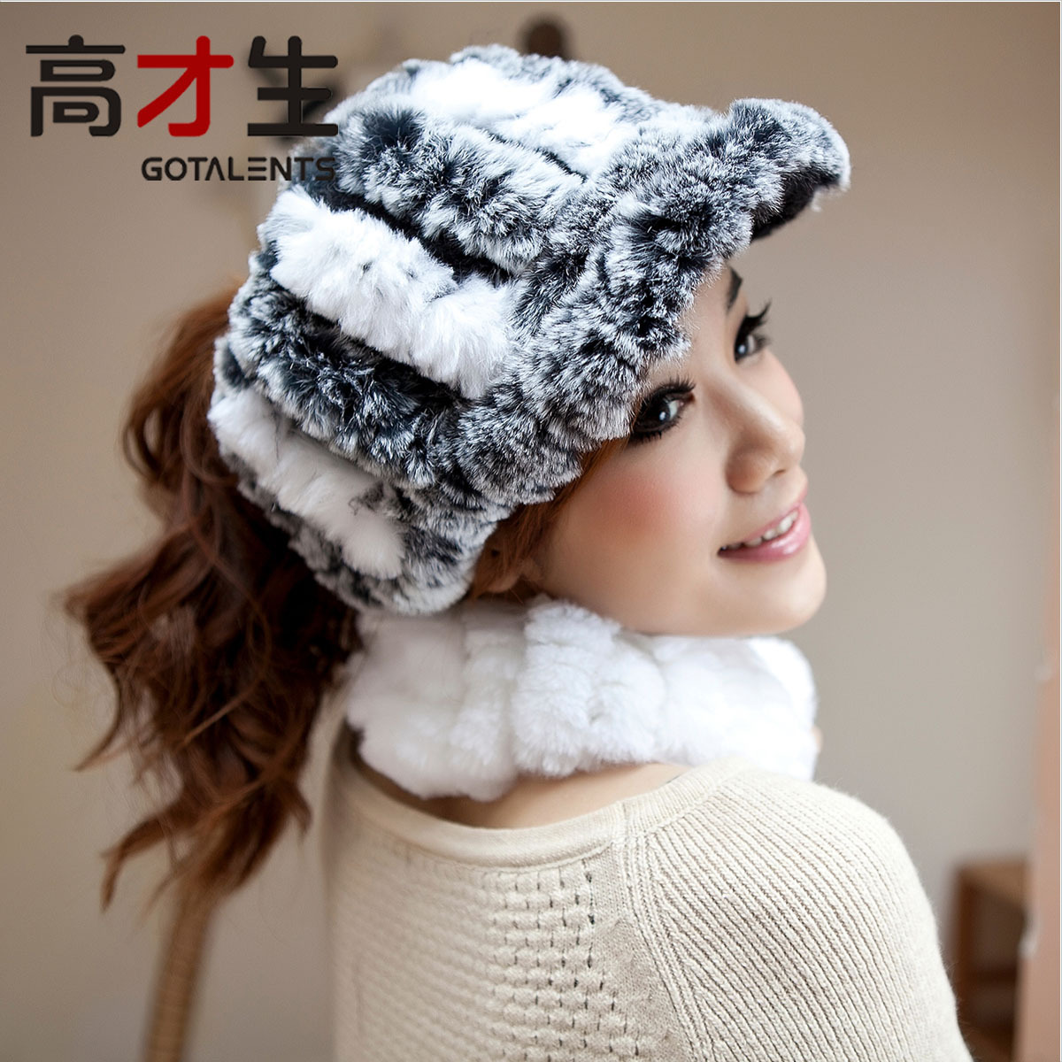 Rex rabbit hair fur hat visor cap millinery winter crownless knitted hat