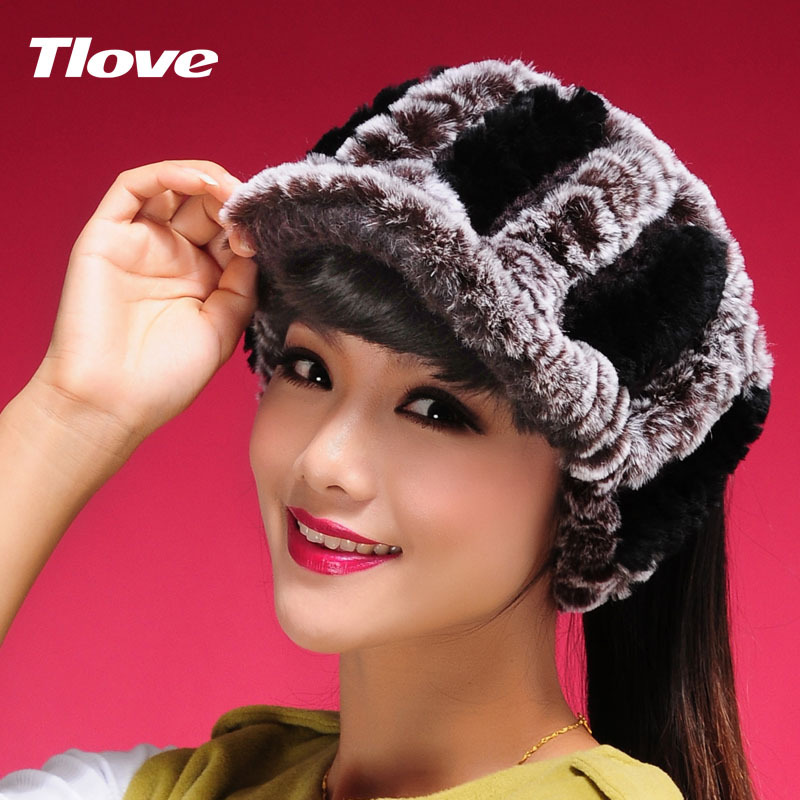 rex rabbit hair fur hat visor cap millinery winter knitted hat cap crownless