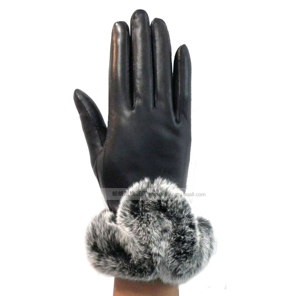 Rex rabbit hair genuine leather sheepskin gloves women's winter thermal genuine leather gloves