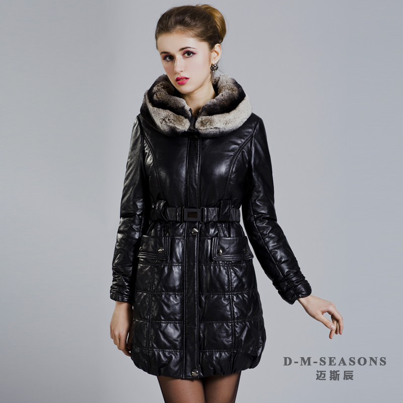 Rex rabbit hair turn-down collar sheepskin genuine leather down coat women leather clothing outerwear d2401