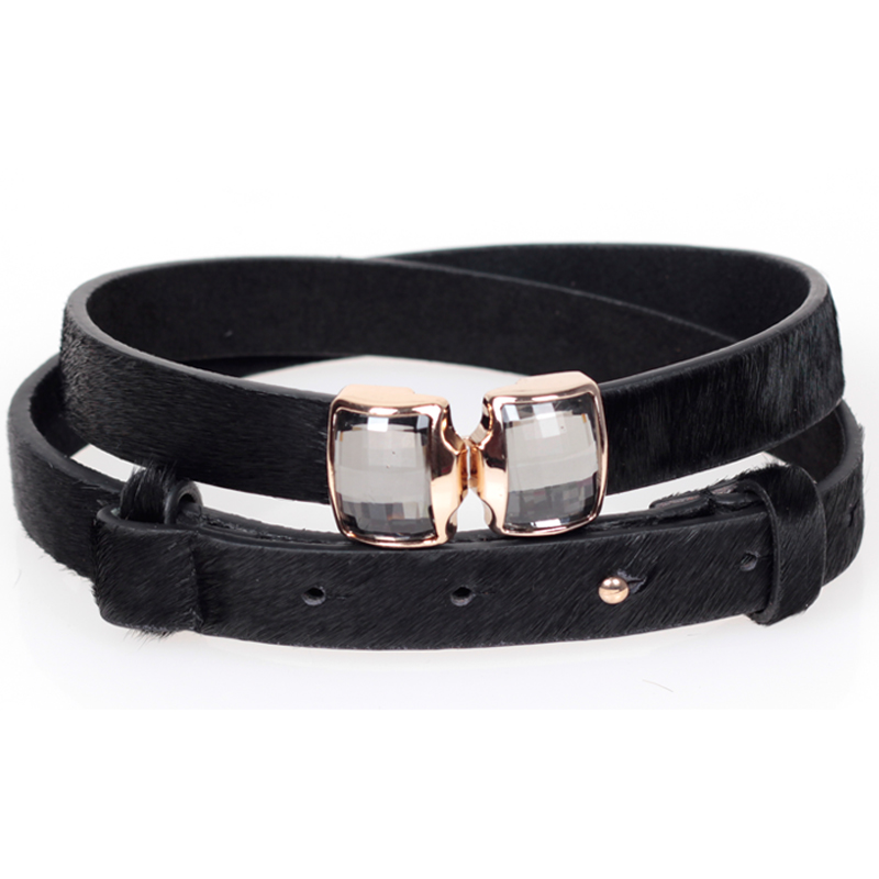 Rhinestone agings women's strap fashion belt female genuine leather all-match decoration thin belt black a12