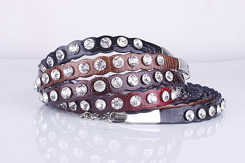 Rhinestone cowhide inlaying thin belt women's genuine leather strap female