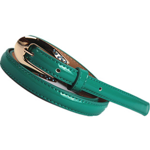 Rhinestone pin buckle japanned leather genuine leather thin belt sewing thread sweet belt female strap