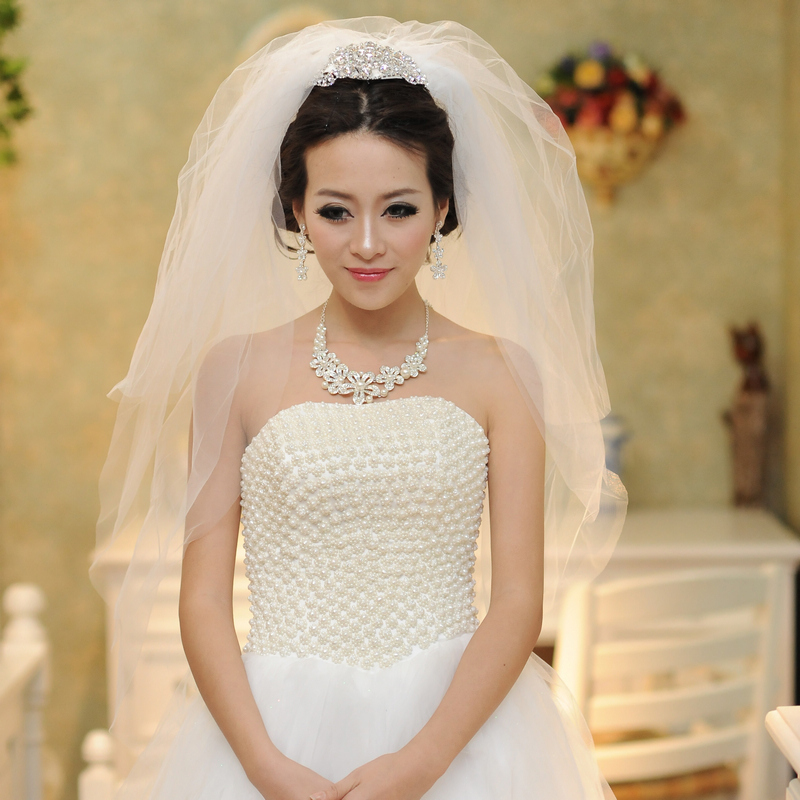 Rhinestone veil bride expansion bottom luxurious bride wedding dress veil wedding accessories 37