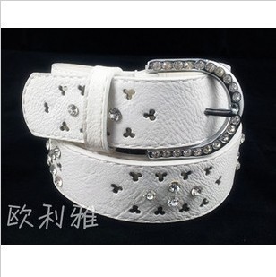 Rhinestone Waist White/ Black/ Yellow/ Orange/ Blue Belt Leather