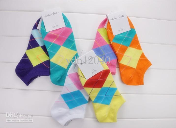 Rhombus color block fashion female sock slippers 100% cotton socks s300