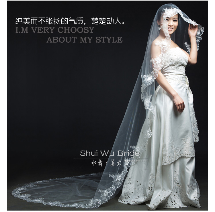 Rich peony laciness with diamond vintage ultra long bride veil the wedding veil 3 meters