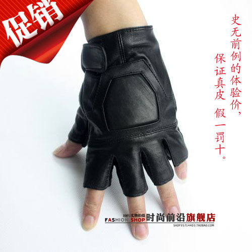 Ride gloves sheepskin semi-finger gloves genuine leather male fitness gloves