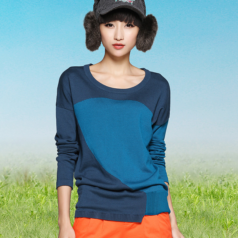 RIP 2012 autumn and winter women new arrival color block cotton long-sleeve pullover sweater 24160069 umbrella