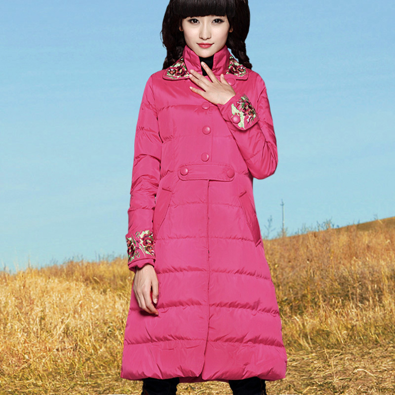 RIP winter white duck down double collar embroidered long down coat 24180008