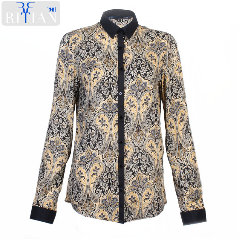 Ritian m fashion star vintage print long-sleeve turn-down collar shirt 120207