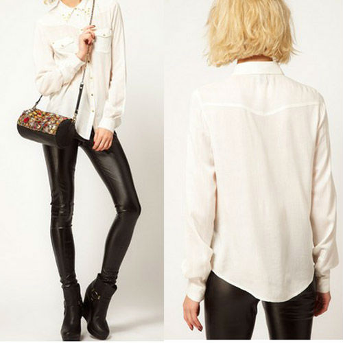 Rivet Collar Decorative Brass Buttons Shirt WF-3853