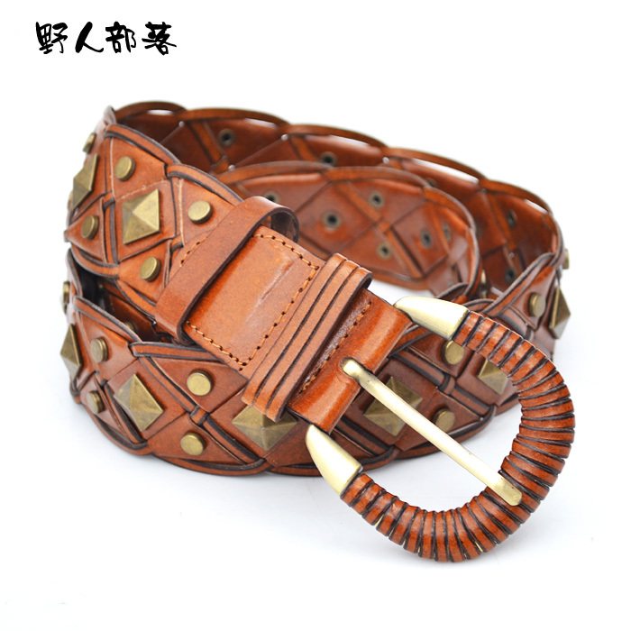 Rivet fashion vintage cowhide genuine leather knitted belt female punk wide strap leather packet belt 4895