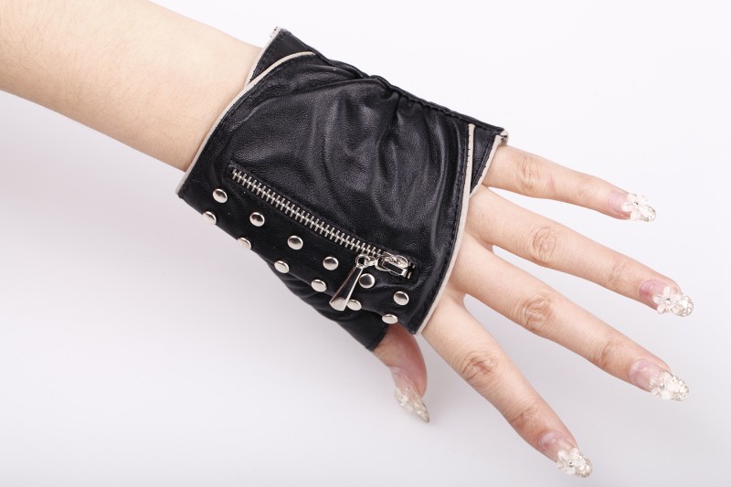 rivet leather  Zipper semi-finger personality gloves  non-mainstream gloves(Min.order US$10)