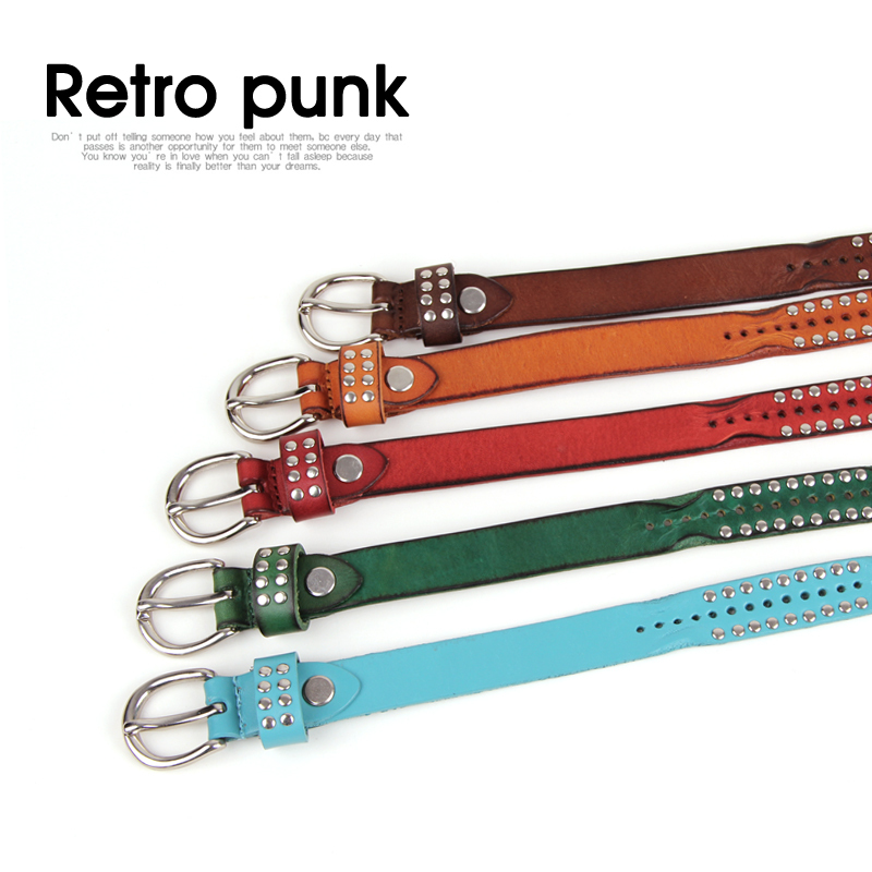 Rivet retro finishing crumple women's genuine cowhide leather pin buckle strap belt