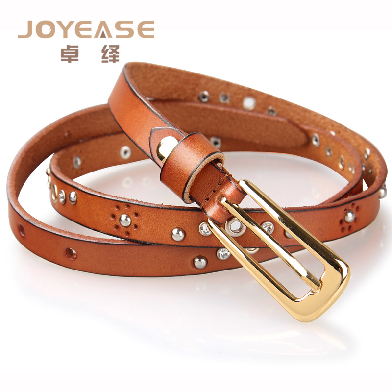 Rivet rhinestone decoration first layer of cowhide belt women's genuine leather strap accessories waist decoration