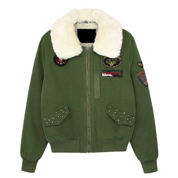 Rivet suede collar berber fleece embroidery medal military tooling pilot jacket wadded jacket cotton-padded jacket outerwear