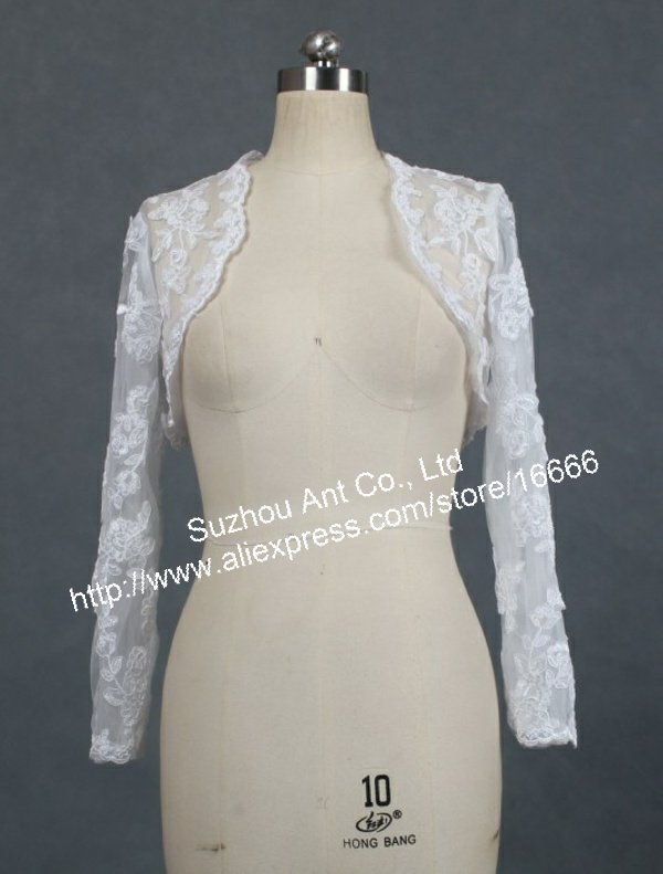 RJ018  Real sample Wedding Bridal with Bead Tull Lace Bolero Long Sleeve