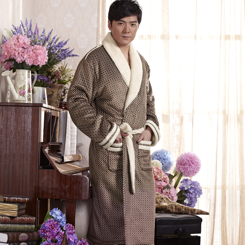 Robe quality autumn and winter thickening male robe bathrobes super soft berber fleece cotton-padded robe sleepwear