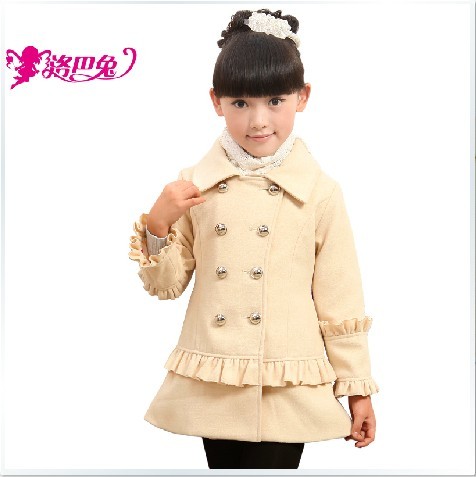 Robo winter outerwear children's clothing female child female child overcoat woolen outerwear 2012 child trench