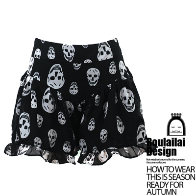 rock fashion skull small ruffle hem Chiffon culottes womens shorts 711810 PL12060504